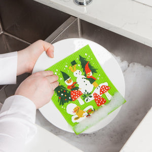 Gnomes for the Holidays Swedish Dishcloth