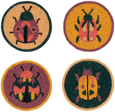 Hand-Beaded Beetle Coasters (Set of 4)