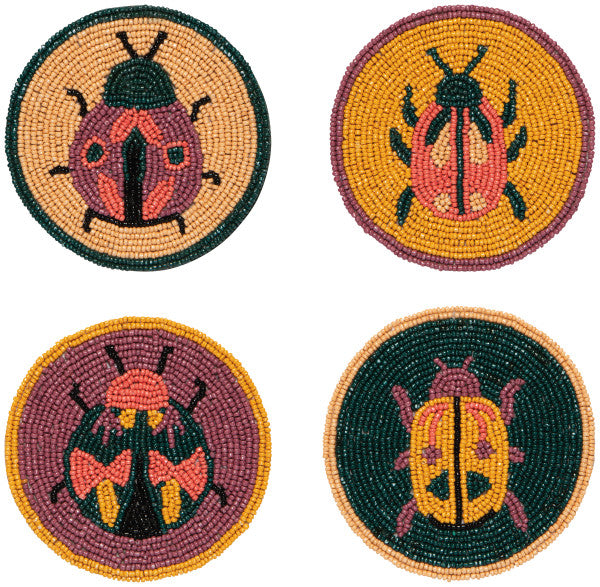 Hand-Beaded Beetle Coasters (Set of 4)