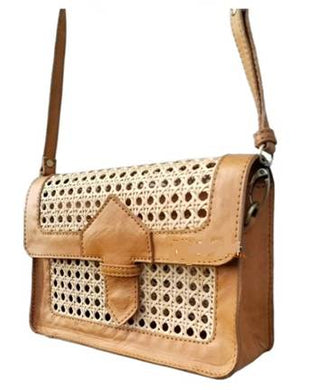 Rattan Convertible Clutch with Leather Trim