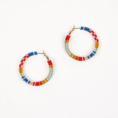 Patchwork Tube Beaded Hoop Earrings