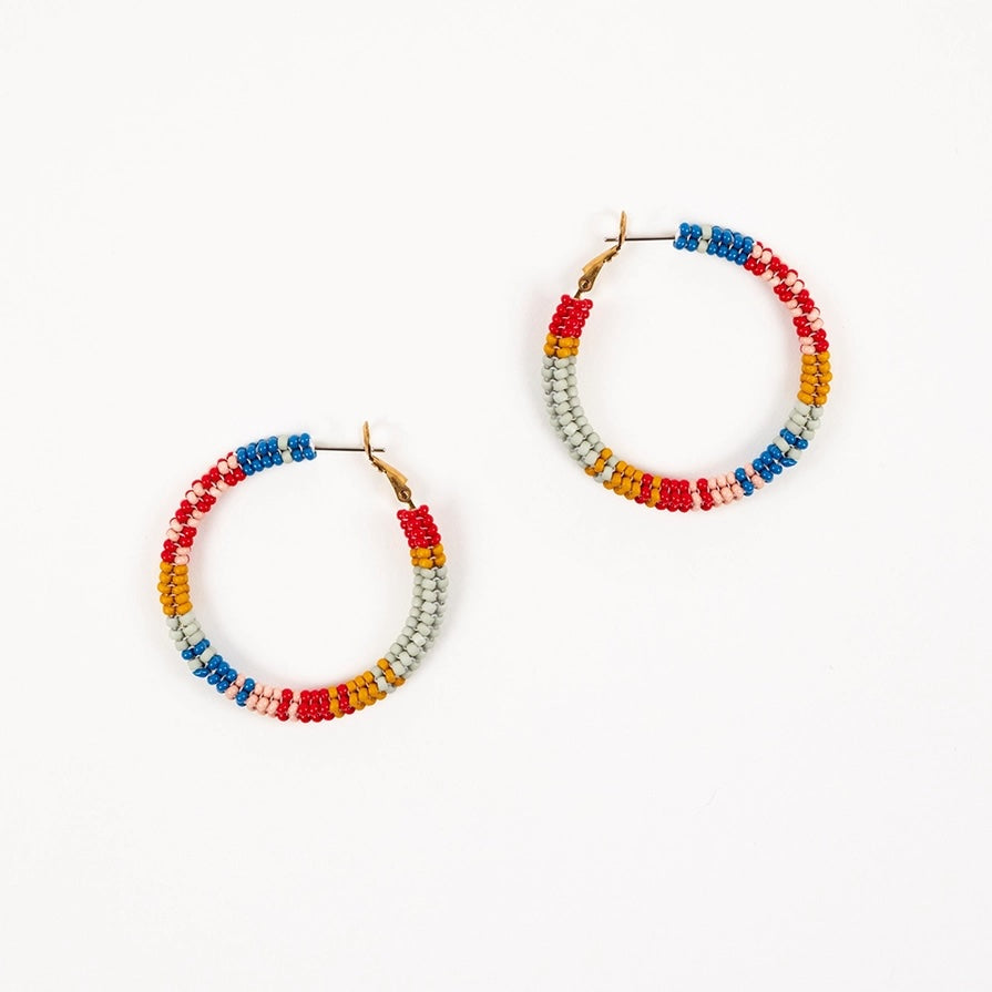 Patchwork Tube Beaded Hoop Earrings