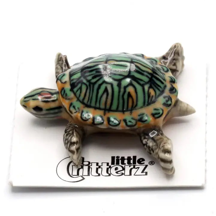 Bask Red-Eared Slider Turtle Porcelain Miniature