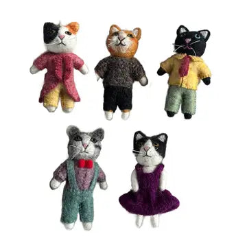 Fair Trade Felt Dapper Cat Ornaments