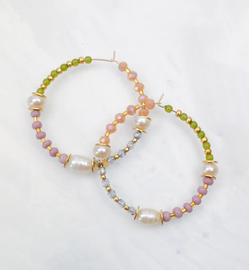 Pearl and Pastel Beaded Hoops