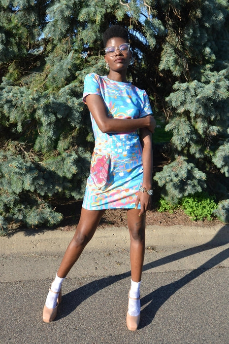 Jardin D'eze Sky Cotton Knit Mini Dress by Minneapolis Designer Danielle Everine Medium