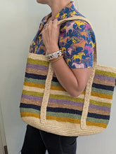 Handwoven Striped Raffia Tote