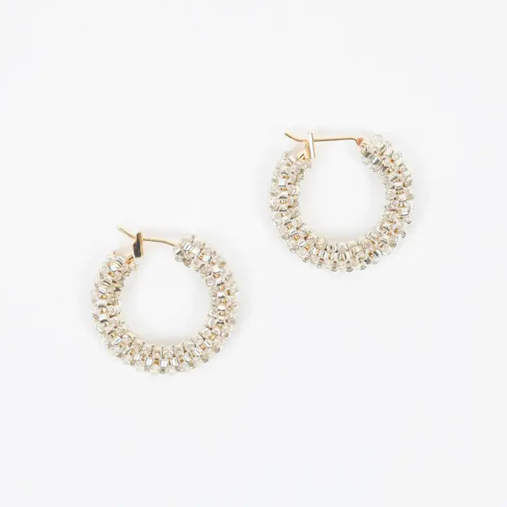 Delica Small Fair Trade Beaded Hoop Earrings - Gold or Silver