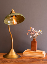 Antique Brass Table Lamps with Enamel Shades