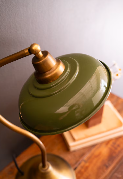 Antique Brass Table Lamps with Enamel Shades