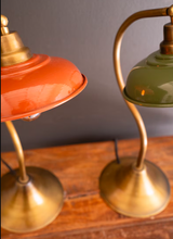 Antique Brass Table Lamps with Enamel Shades