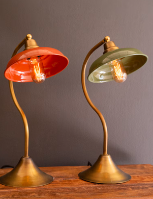 Antique Brass Table Lamps with Enamel Shades