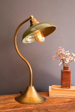 Antique Brass Table Lamps with Enamel Shades