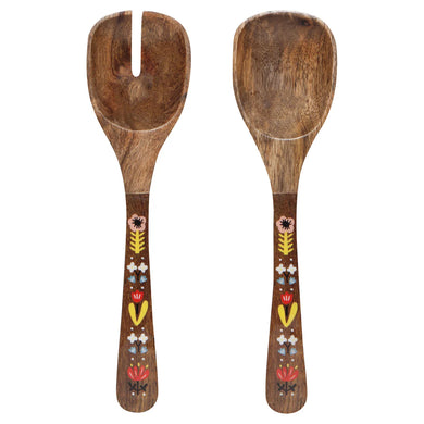 Floral Mango Wood Salad Servers