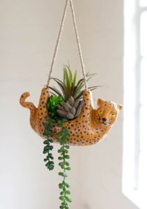 snow leopard hanging planter Ceramic Cheetah Hanging Planter