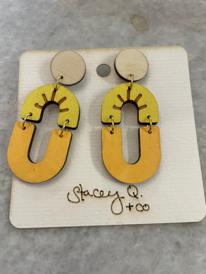 2 Yellows Double Arch Hand Painted Wood Earrings by Stacey Q.