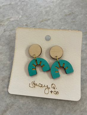 Teal Arch Hand Painted Wood Earrings by Stacey Q.