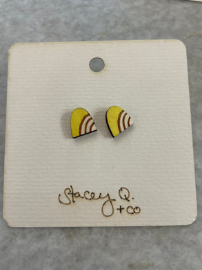 Yellow Rainbow Arch Hand Painted Wood Stud Earrings by Stacey Q.