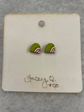 Lime Rainbow Arch Hand Painted Wood Stud Earrings by Stacey Q.