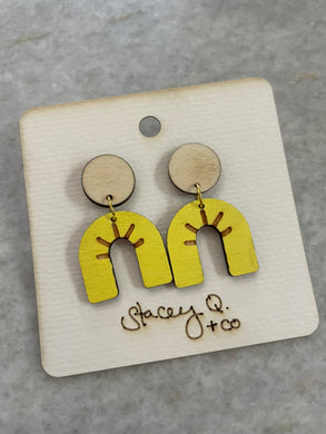 Yellow Arch Hand Painted Wood Earrings by Stacey Q.