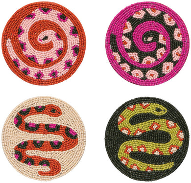 Hand-Beaded Snakes Coasters (Set of 4)