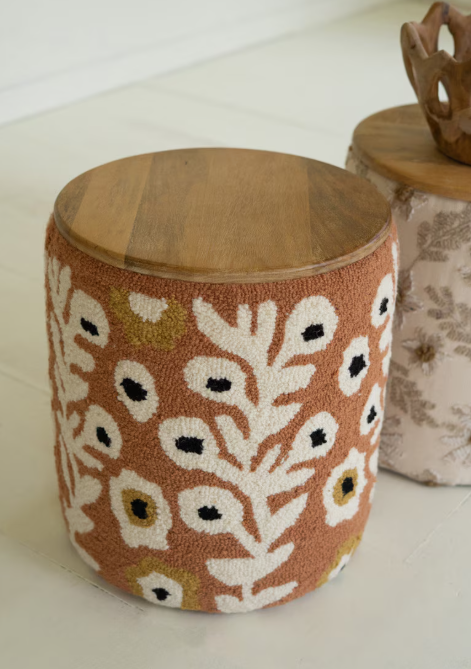 Round Hand-Tufted Accent Table with Mango Wood Top