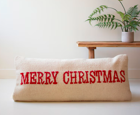 Merry Christmas Hand Hooked Pillow