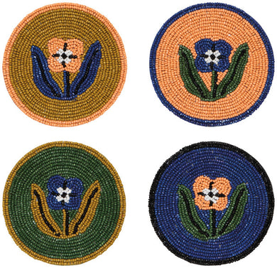 Hand-Beaded Teppi Floral Coasters (Set of 4)
