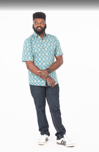 Men's Button Down Shirt— Blue Medallion