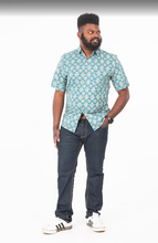 Men's Button Down Shirt— Blue Medallion