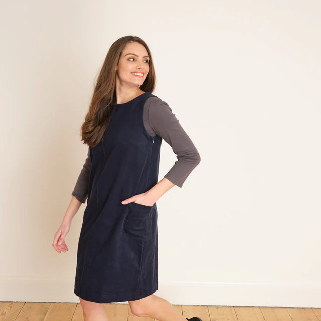 Navy cord pinafore dress online
