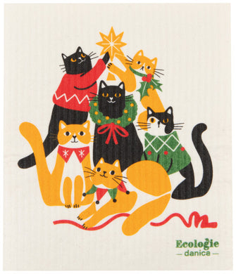 Kitty Carol Christmas Swedish Dishcloth
