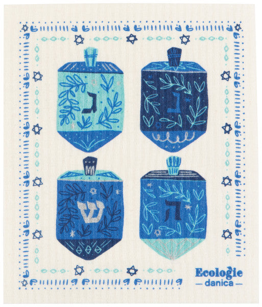 Dreidels Hanukkah Swedish Dishcloth