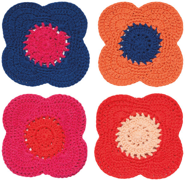 Handmade Poppy Crocheted Coasters (Set of 4)