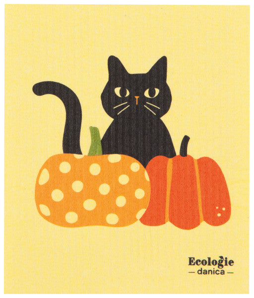 Cat Pumpkin Hallow's Eve Swedish Dishcloth