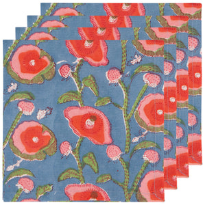 Poppy Hand Block Printed Napkins (Set of 4)