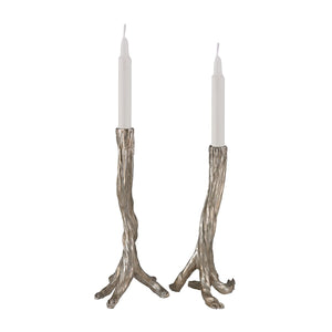 Silver Leafed Branch Candle Holders