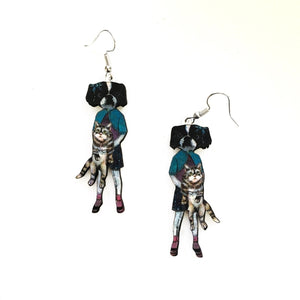 Bertha Earrings - Dog holding Cat