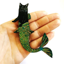 Black Cat Mermaid Wood Magnet