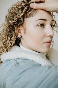 Checkered Circle Stud Earrings