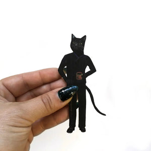 Black Cat Black Coffee Wood Magnet