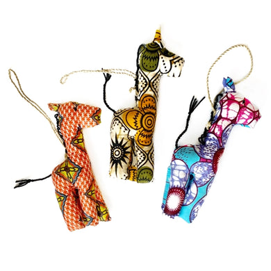 Kitenge Giraffe Stuffed Animal Ornament (Assorted Colors)