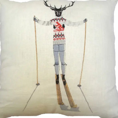 Holiday Reindeer on Skis Pillow
