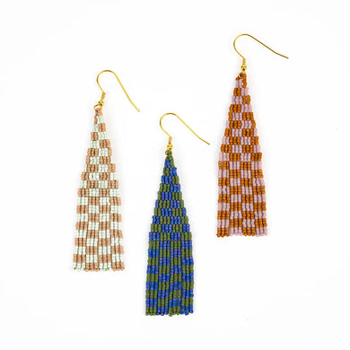 Delica Checkerboard Fringe Earrings (Assorted Colors)