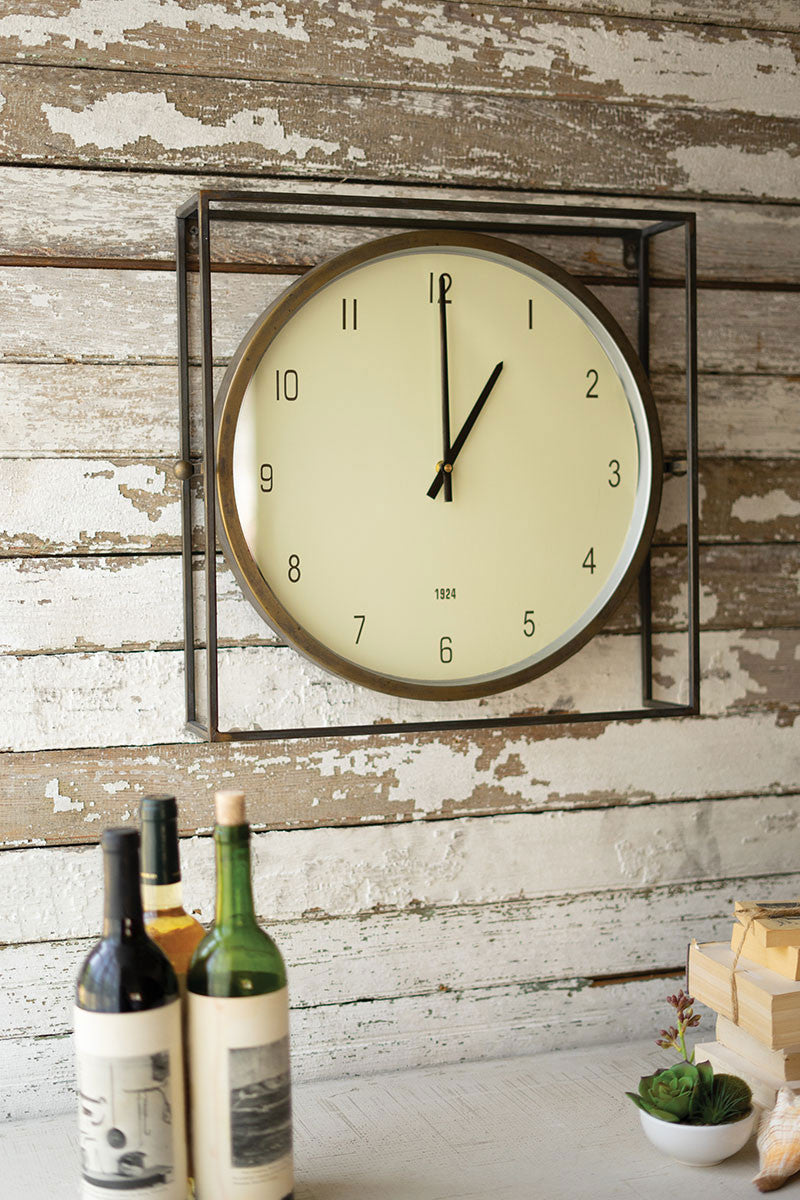 Round Clock With Square Frame Wall Clock