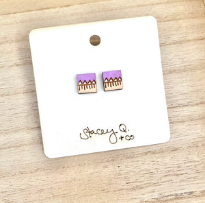 Purple Hand Painted Wood Stud Earrings by Stacey Q.