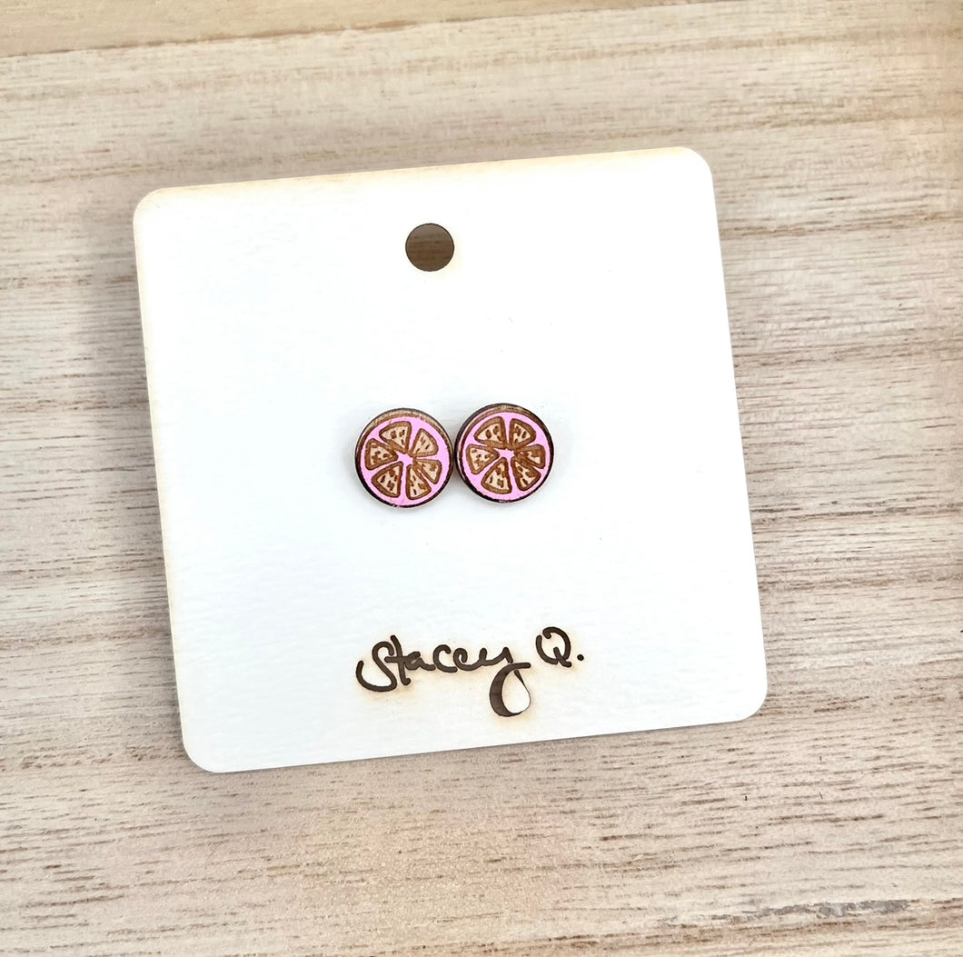 Citrus Hand Painted Wood Stud Earrings by Stacey Q.