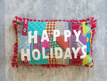 Happy Holidays Kantha Pillow