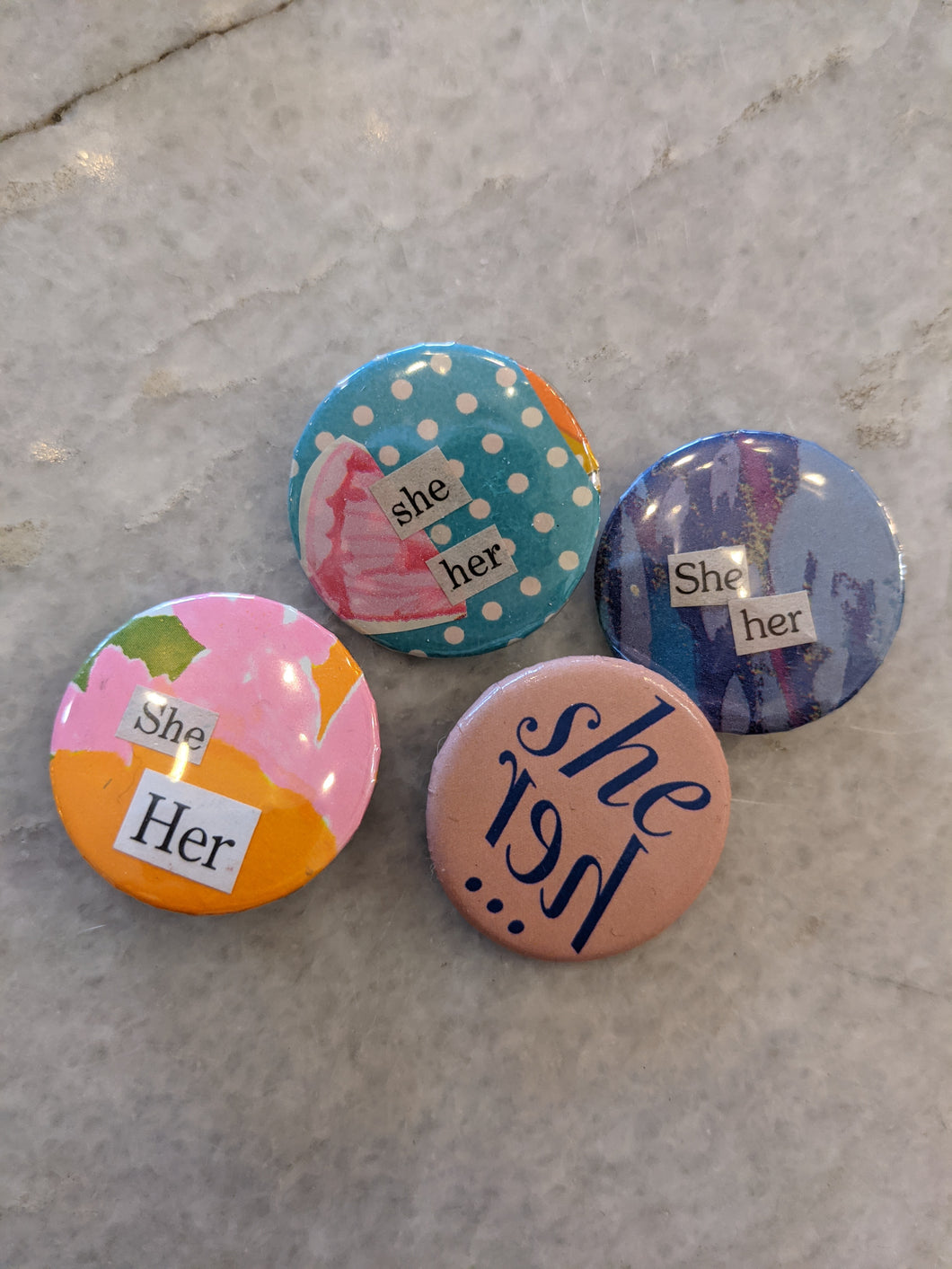 Pronoun Buttons Local Artist Dolly Heart