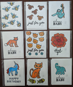 Hand Block Printed Cards (Assorted) by Katrina Ulrich